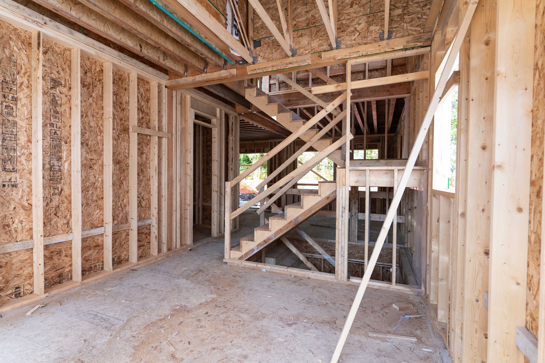 Open walls showing new insulation, wiring or plumbing