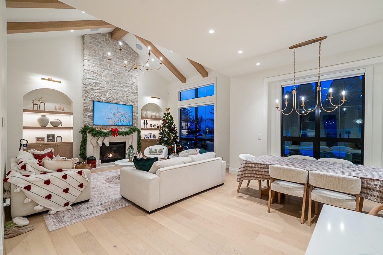 Finished kitchen and living space in a fully renovated home